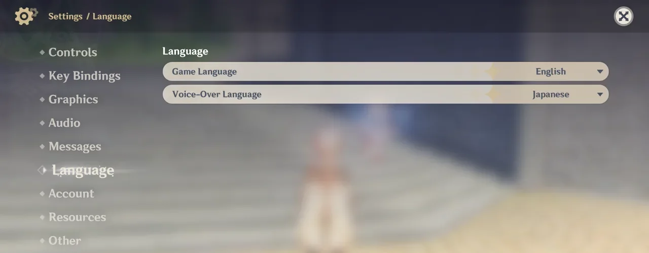 Language menu Genshin Impact