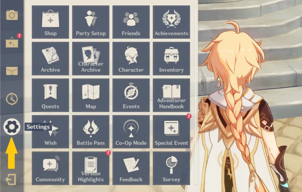 Settings button Genshin Impact